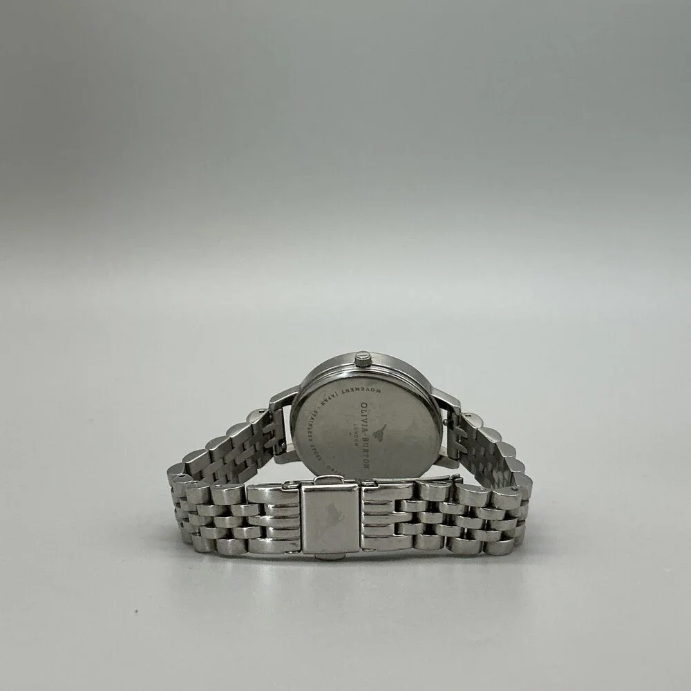 Olivia Burton Womens Watch 34mm Silver Floral Tone Bracelet New Batt 6.75